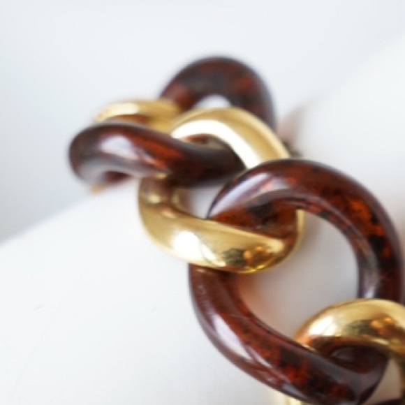 KENNETH JAY LANE Chain Link Bracelet - Gold & Brown Tortoise - Picture 3 of 9